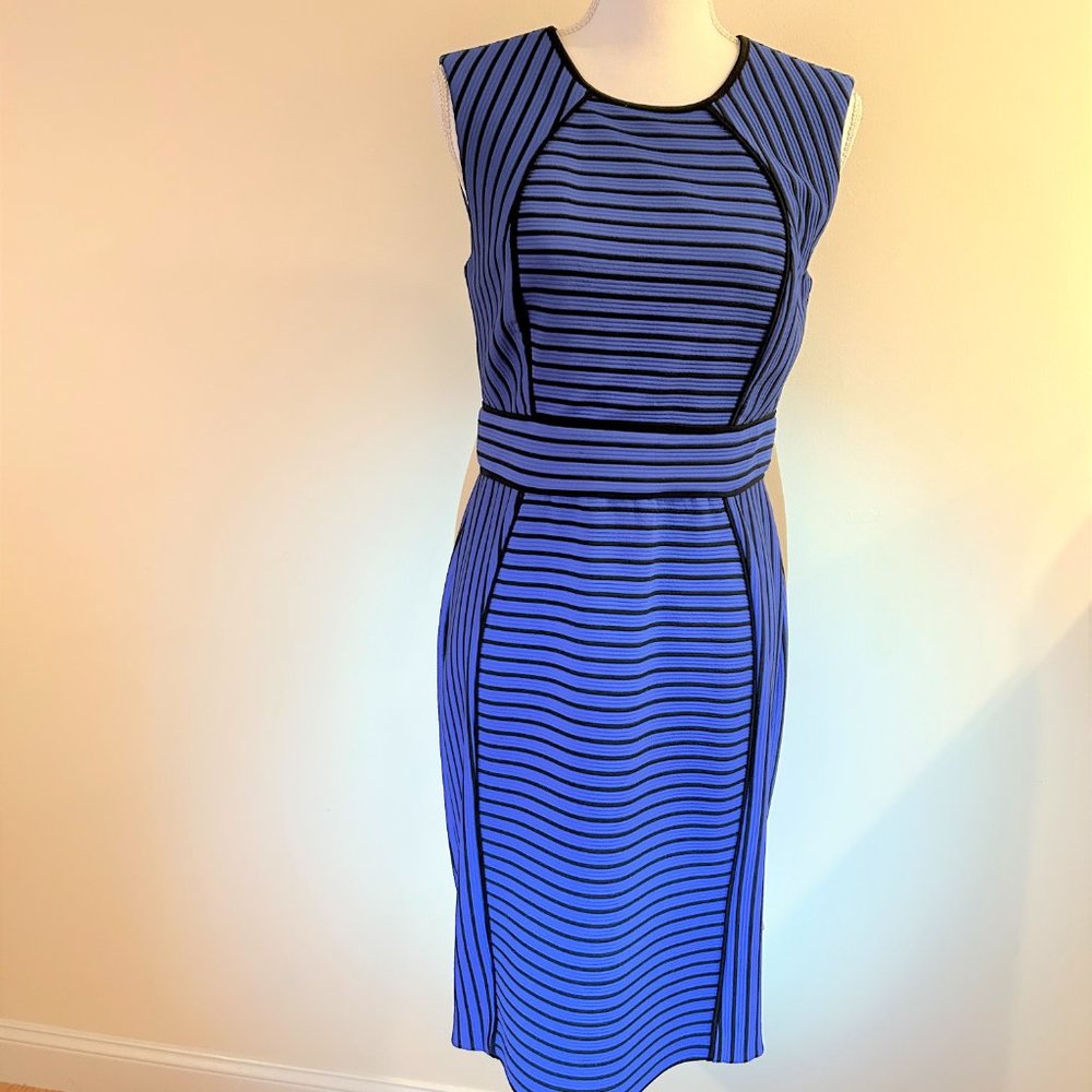 R&M Richards sleeveless striped black and cobalt blue dress - Size 6